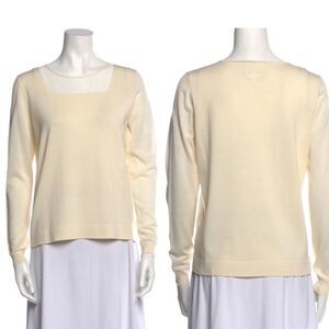 AKRIS PUNTO Cream Crew Neck Wool Blend Sweater | 8